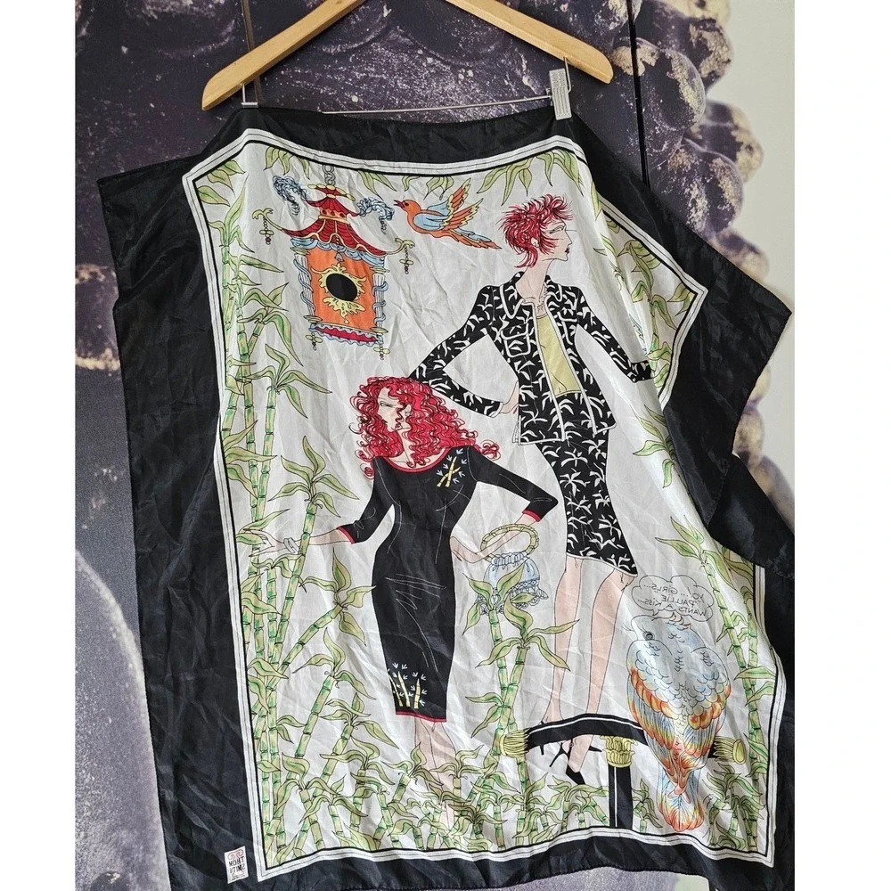 Thom Smith Atelier XXI Large Square Silk Scarf Fashion Illustration Bamboo Print